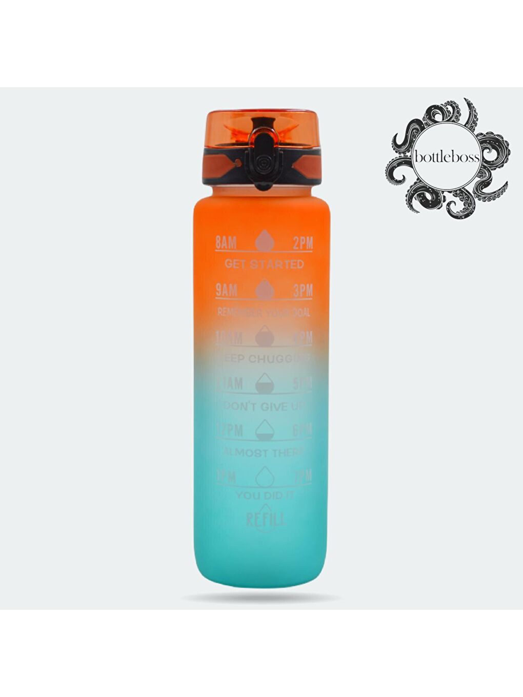 BottleBoss Turuncu Renk Geçişli Sızdırmaz Kapak Motivasyon Matarası 1 Litre Sticker HEDİYELİ Turuncu (BB-899591)