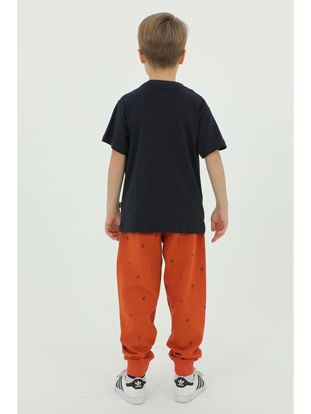Lacivert Bisiklet Yaka Baskı Detaylı Desenli Erkek Çocuk Eşofman Takımı-7