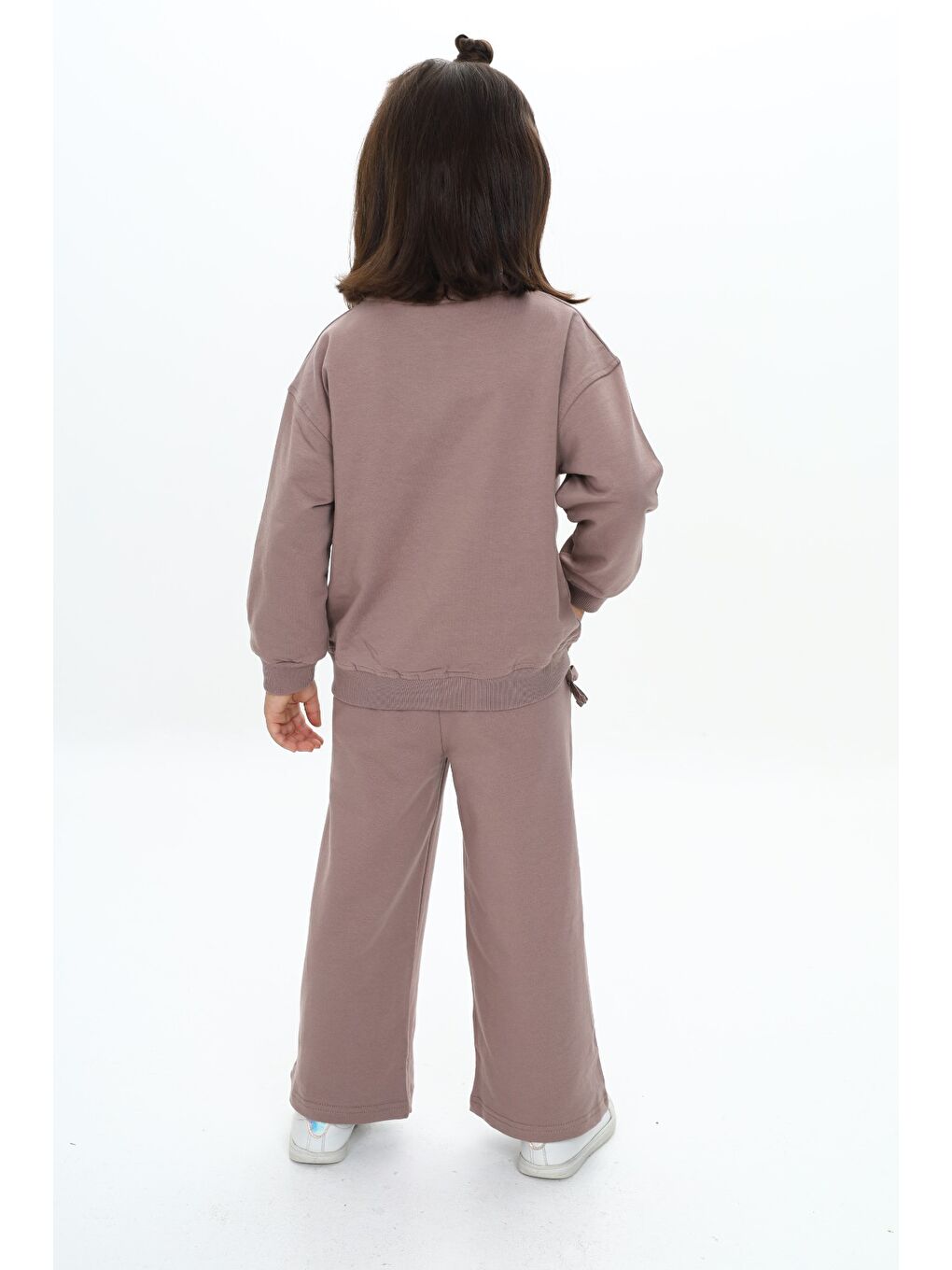 Kahverengi Kız Çocuk Fiyonk Detaylı Takım-3