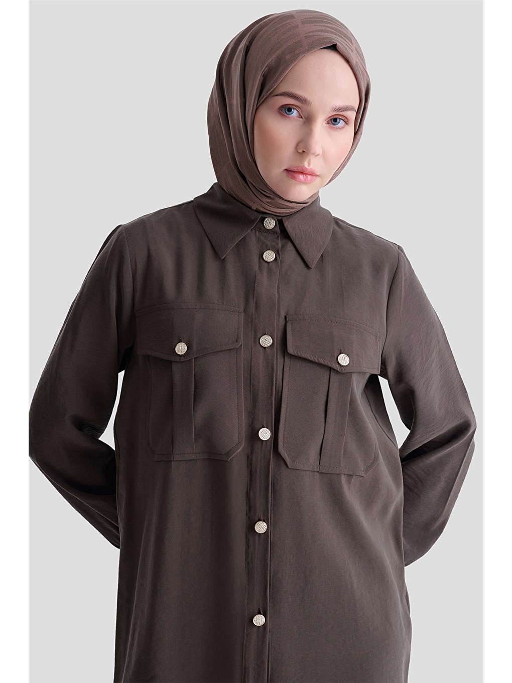Cep Detaylı Basic Takım Kahverengi-3