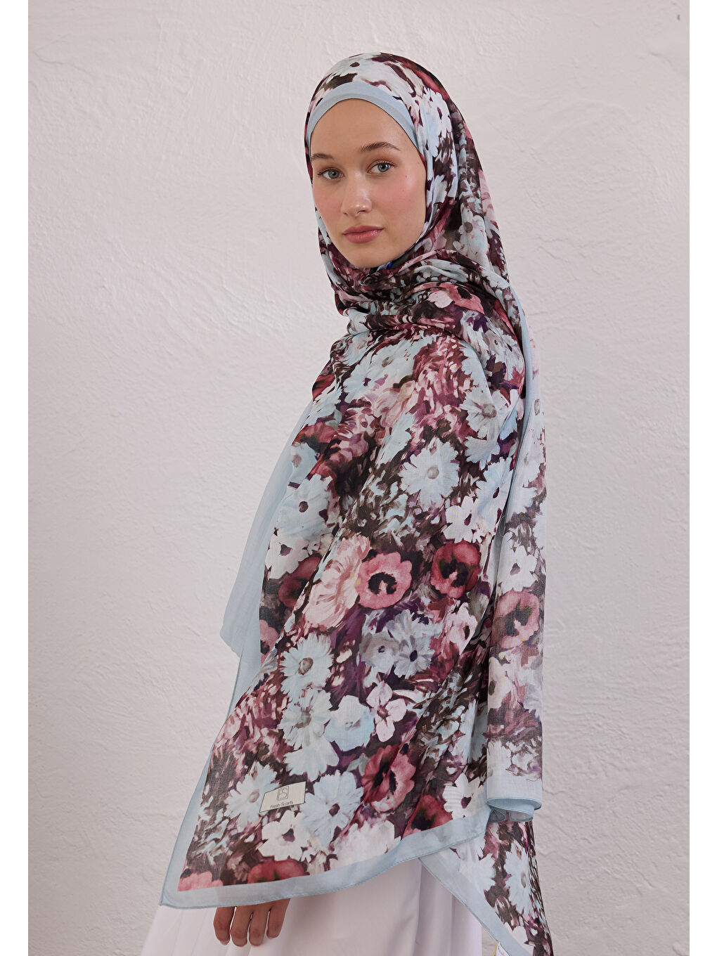 Beauty Blossom Desen Rami Şal Soft Mavi-1