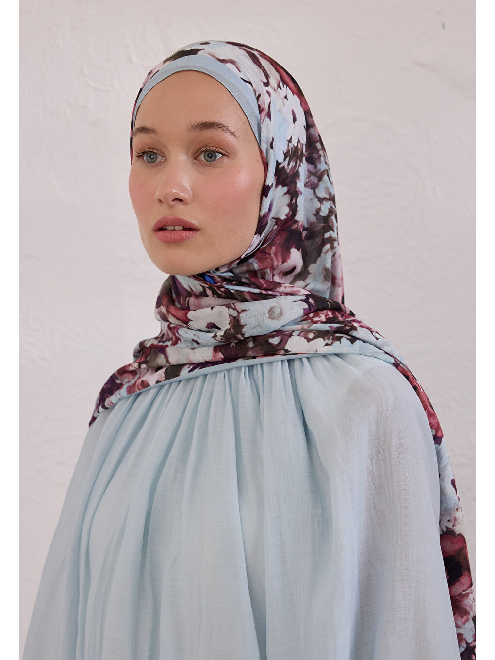 Beauty Blossom Desen Rami Şal Soft Mavi-3