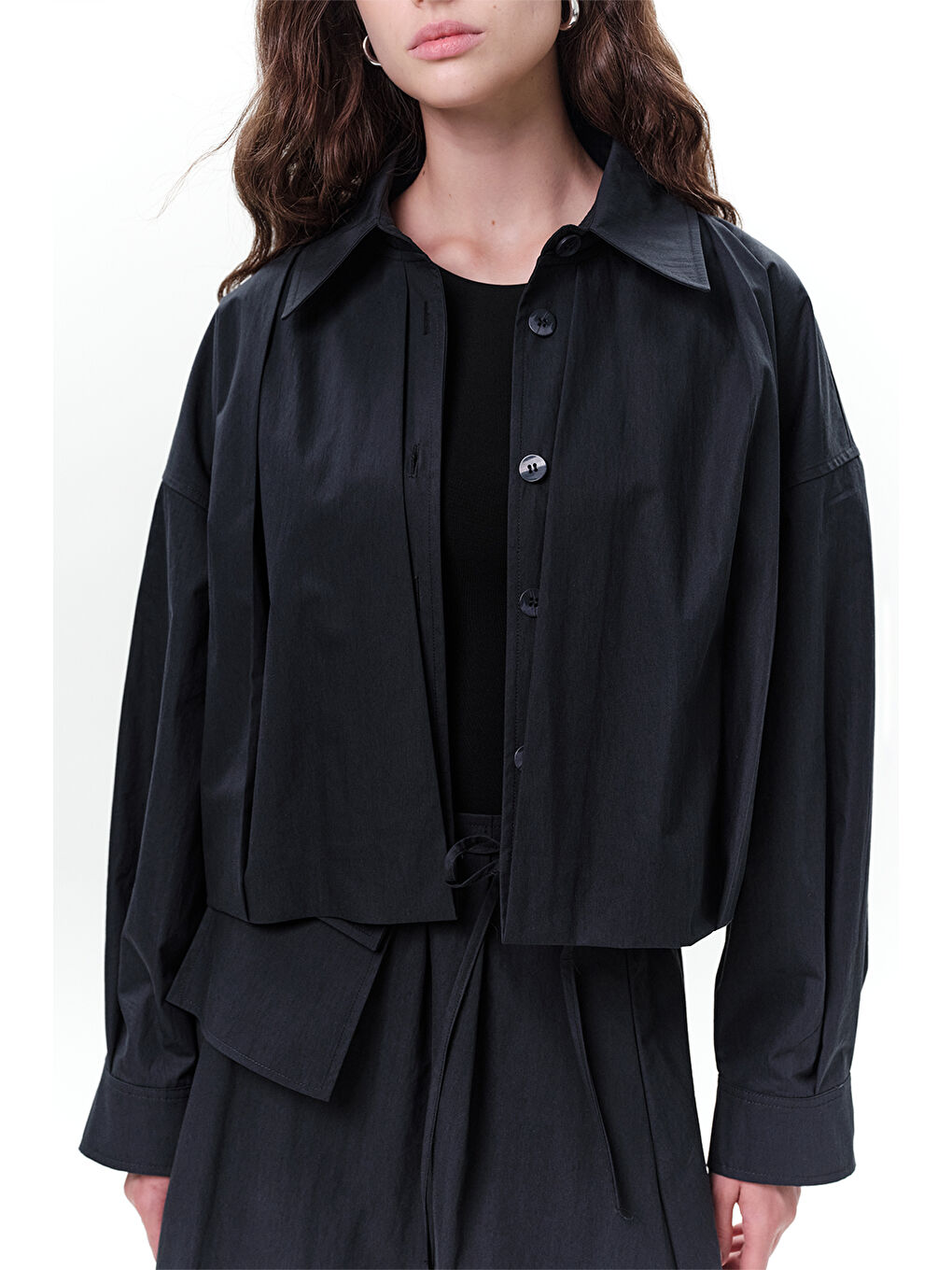 Pile Detaylı Kısa Ceket Lacivert-6