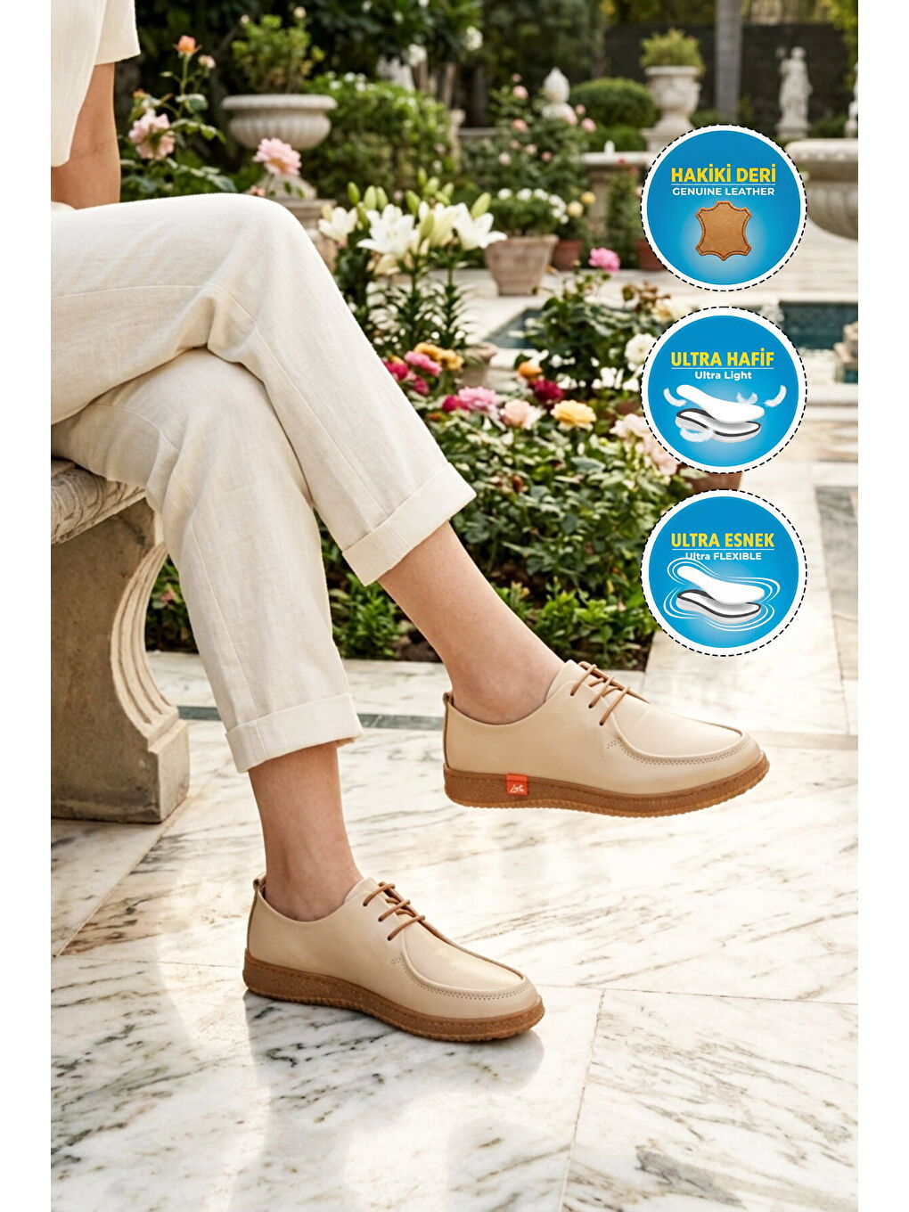 Bej Hakiki Deri Kadın Casual Ayakkabı 2005 Z-2