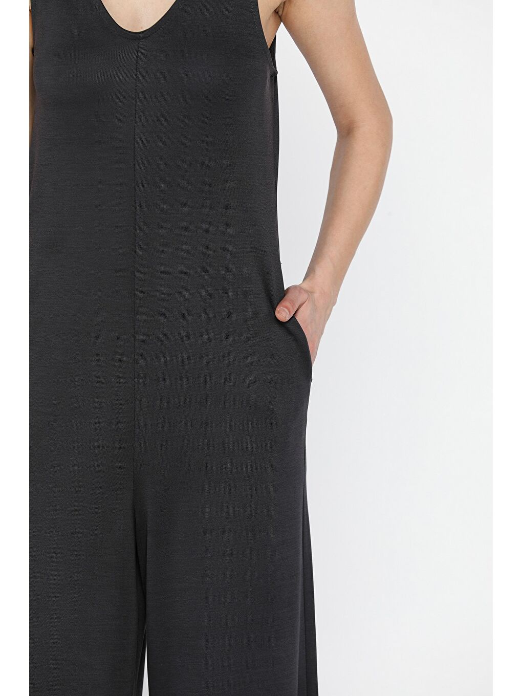 Gri Kadın Cepli Bol Paça Tulum-3