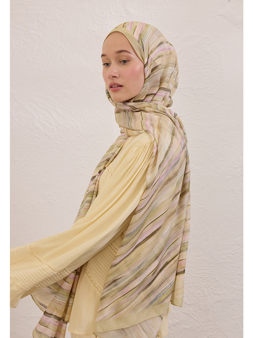 Deıa Desen Rami Şal Pastel Sarı-1