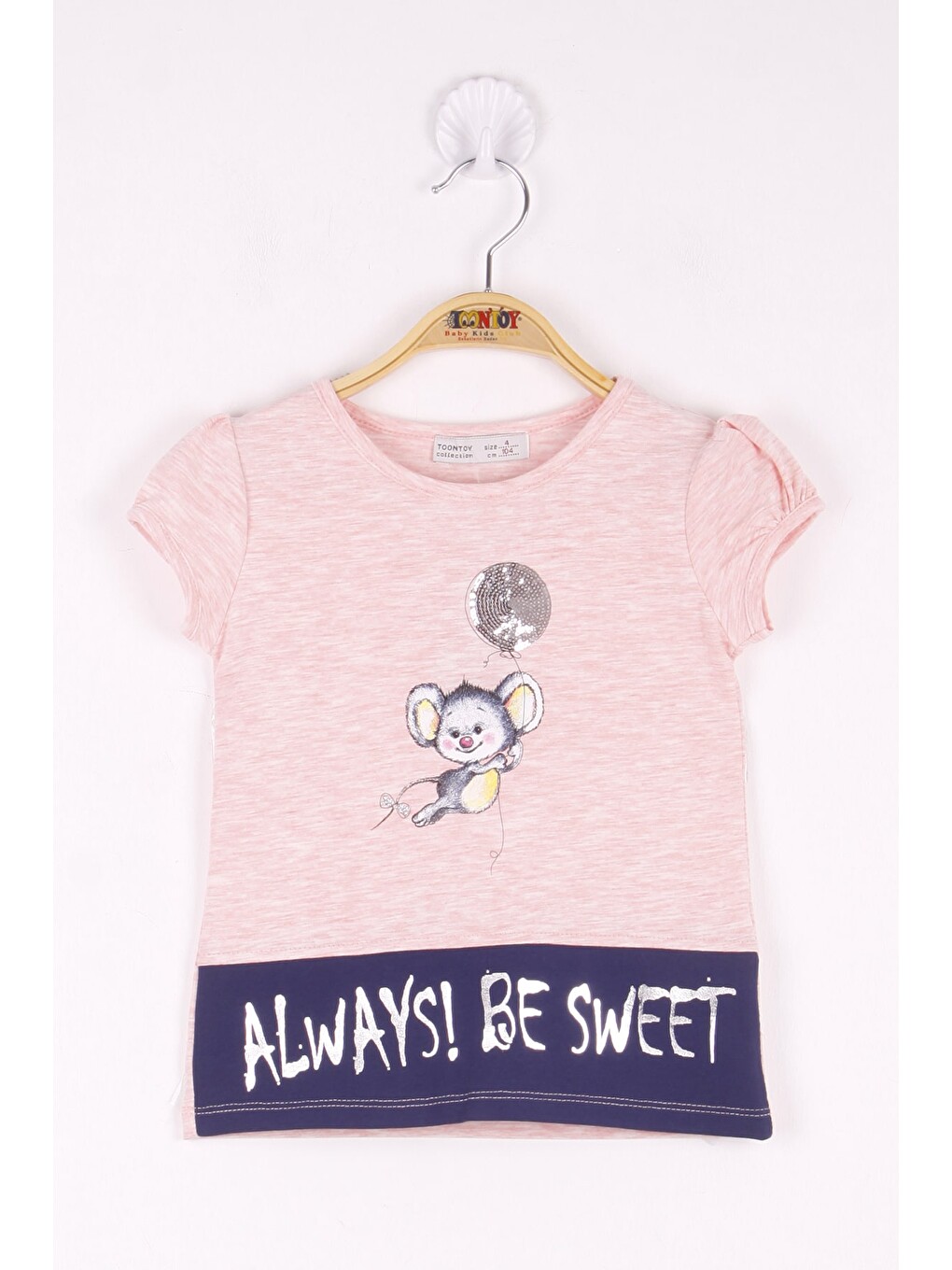 Pembe Kız Çocuk Pul İşemeli Baskılı T-shirt