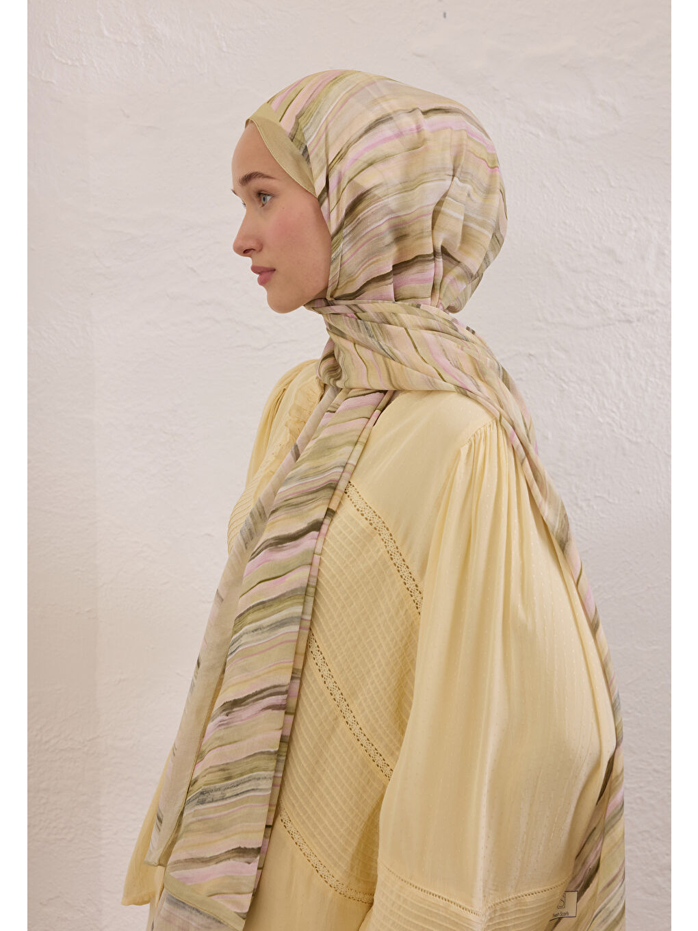 Deıa Desen Rami Şal Pastel Sarı-2