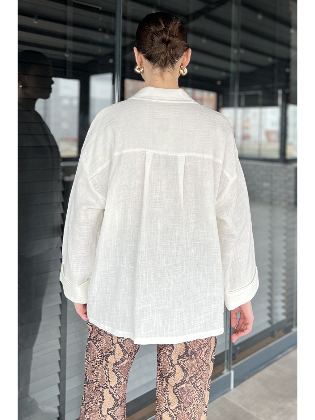 Ekru Kadın Duble Kol Keten Ceket-2
