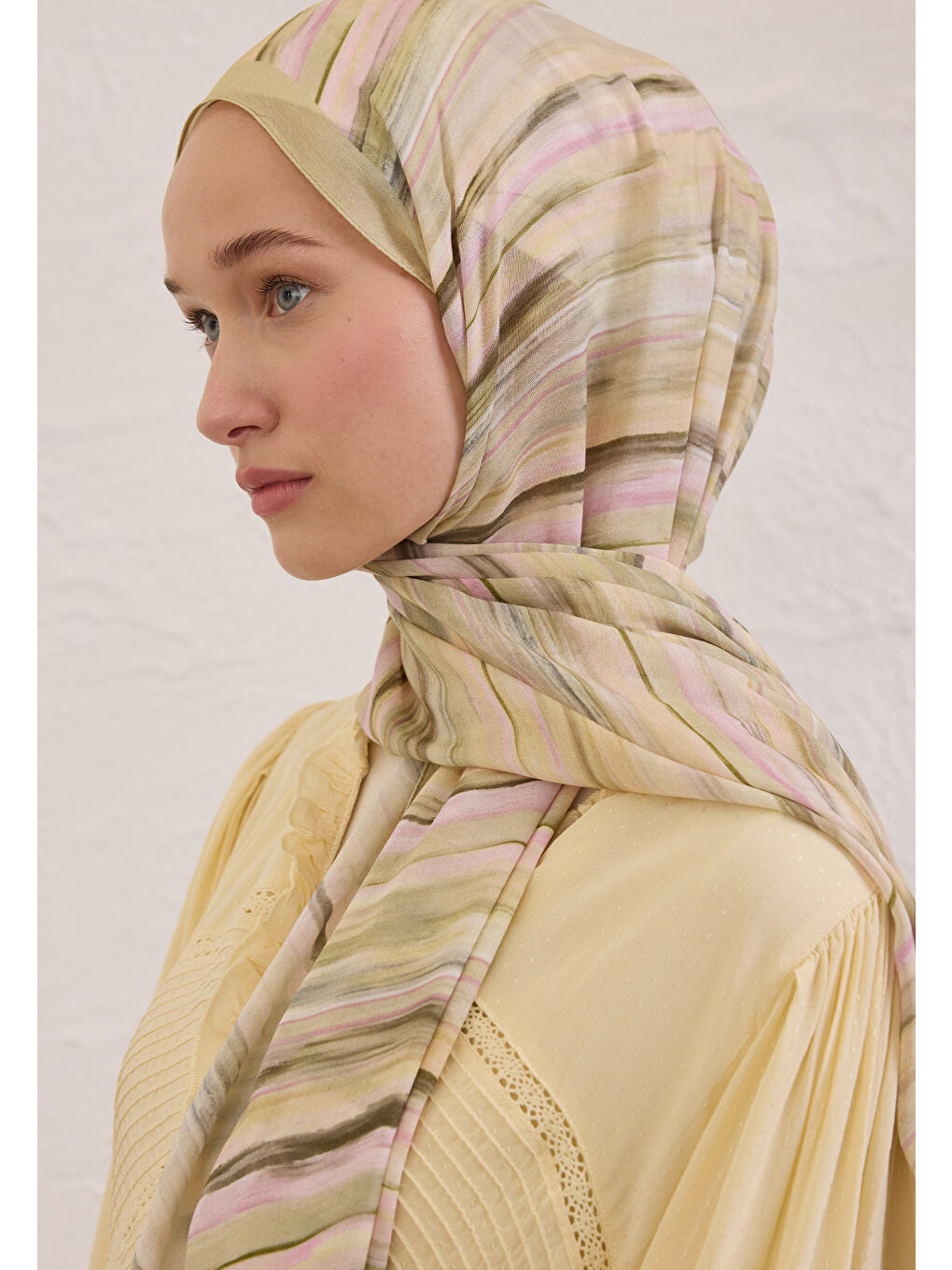 Deıa Desen Rami Şal Pastel Sarı-3