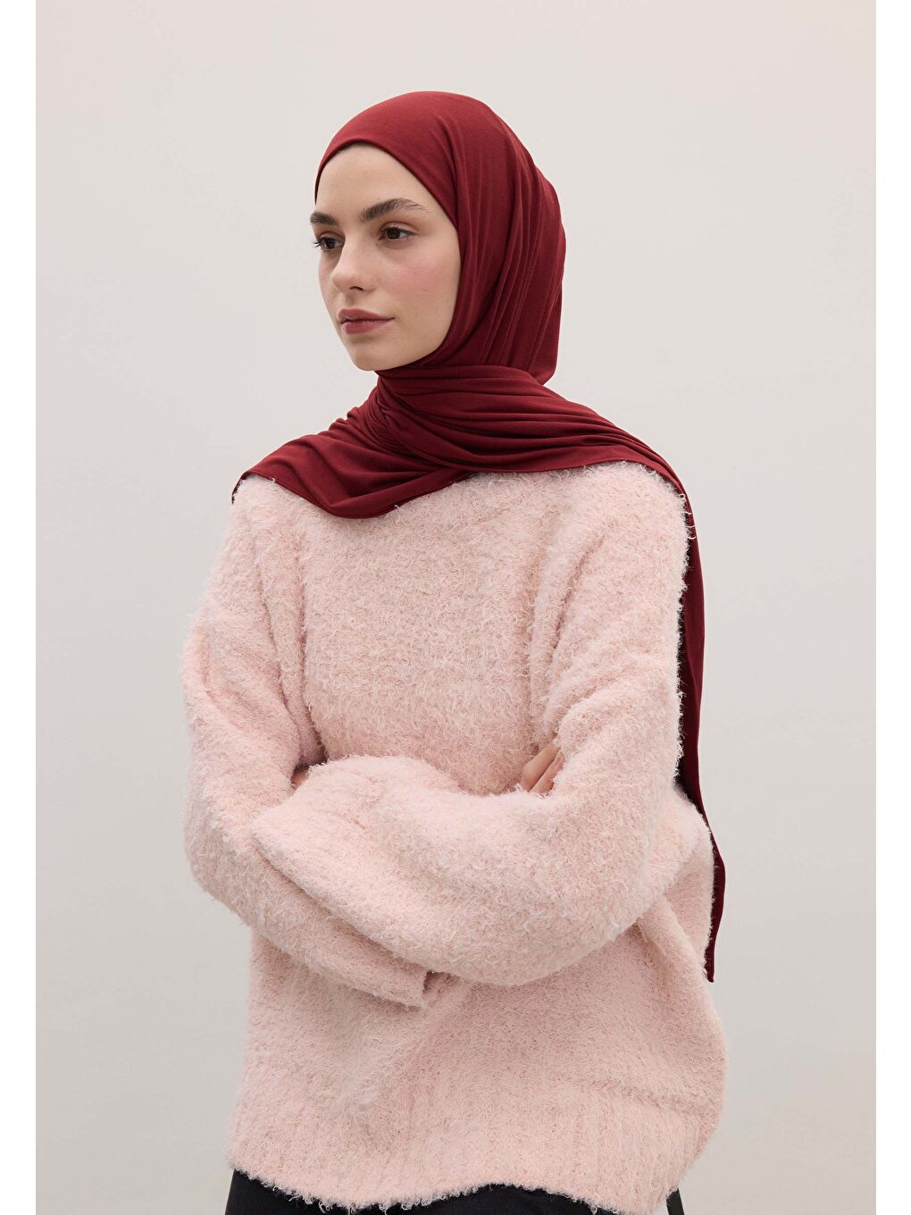 Bambu Penye Şal Bordo-1
