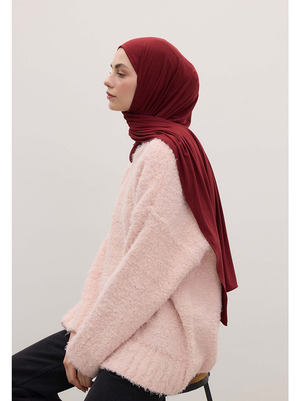 Bambu Penye Şal Bordo-3