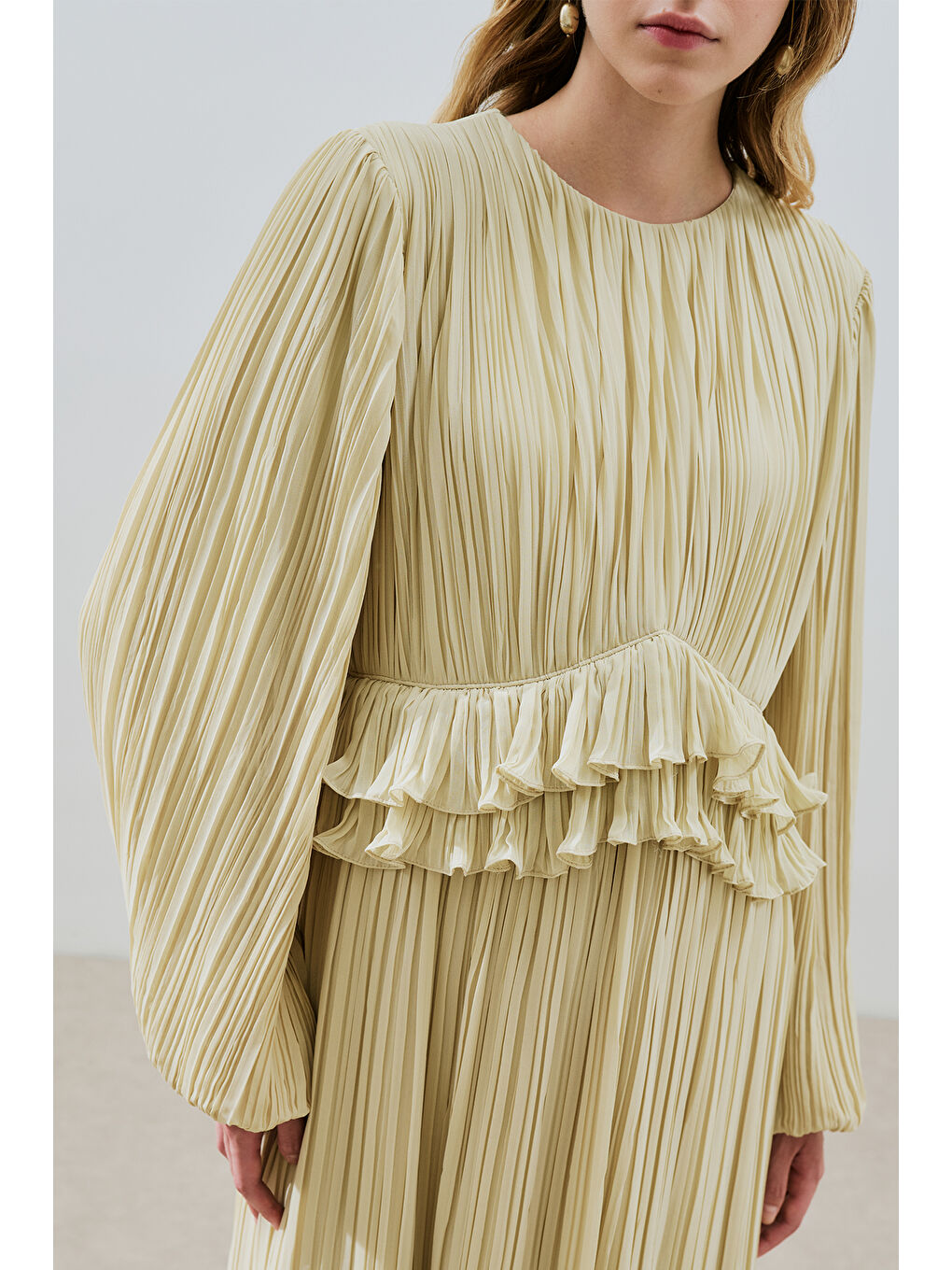 Yeşil Mila Piliseli Katlı Elbise Adaçayı-3