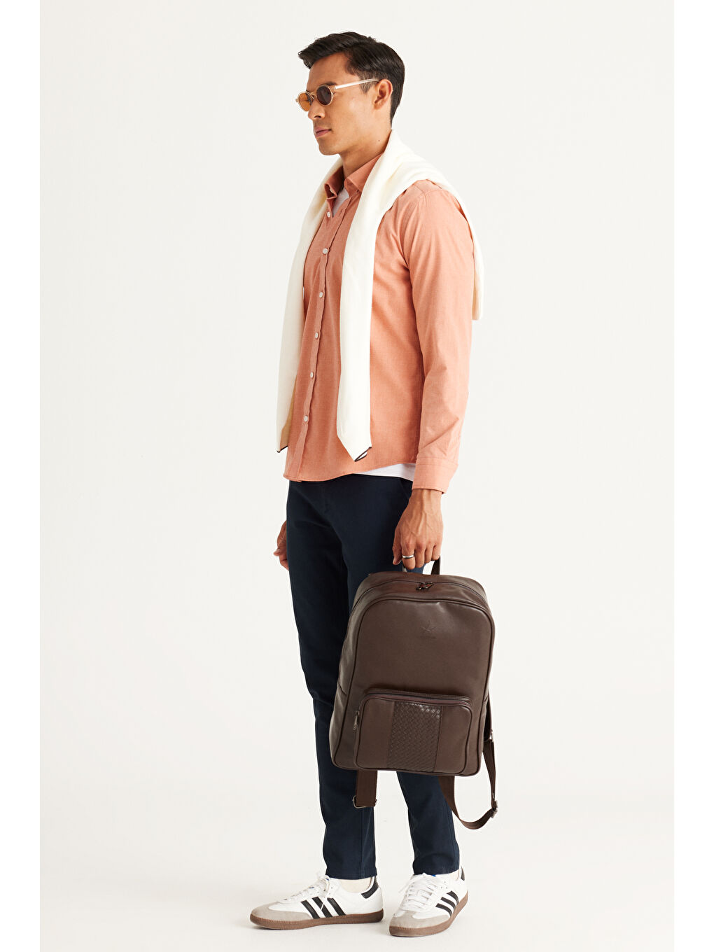 Erkek Turuncu Slim Fit Dar Kesim Gizli Düğme Yaka Gömlek-2