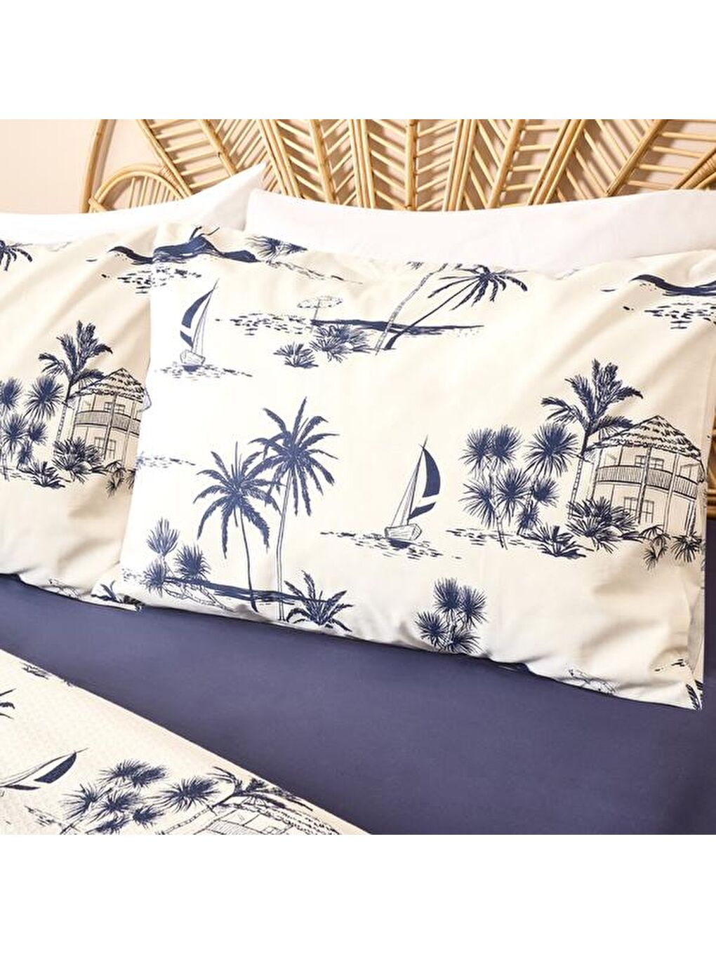 Soft Ante Çift Kişilik Pike Takımı - Bej / Lacivert-2