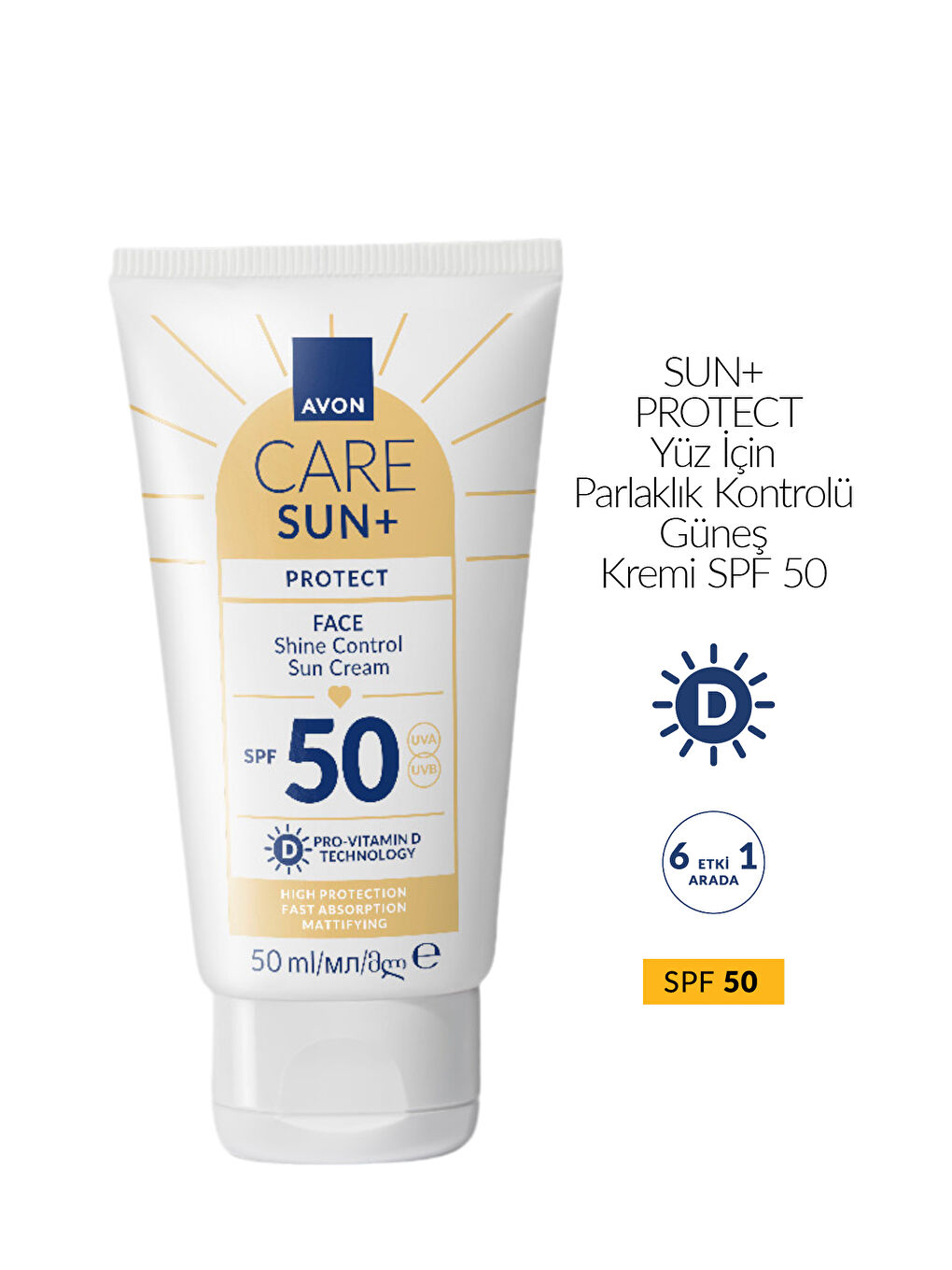 SUN+ PROTECT Yüz İçin Parlaklık Kontrolü Güneş Kremi SPF50 50 Ml.-1
