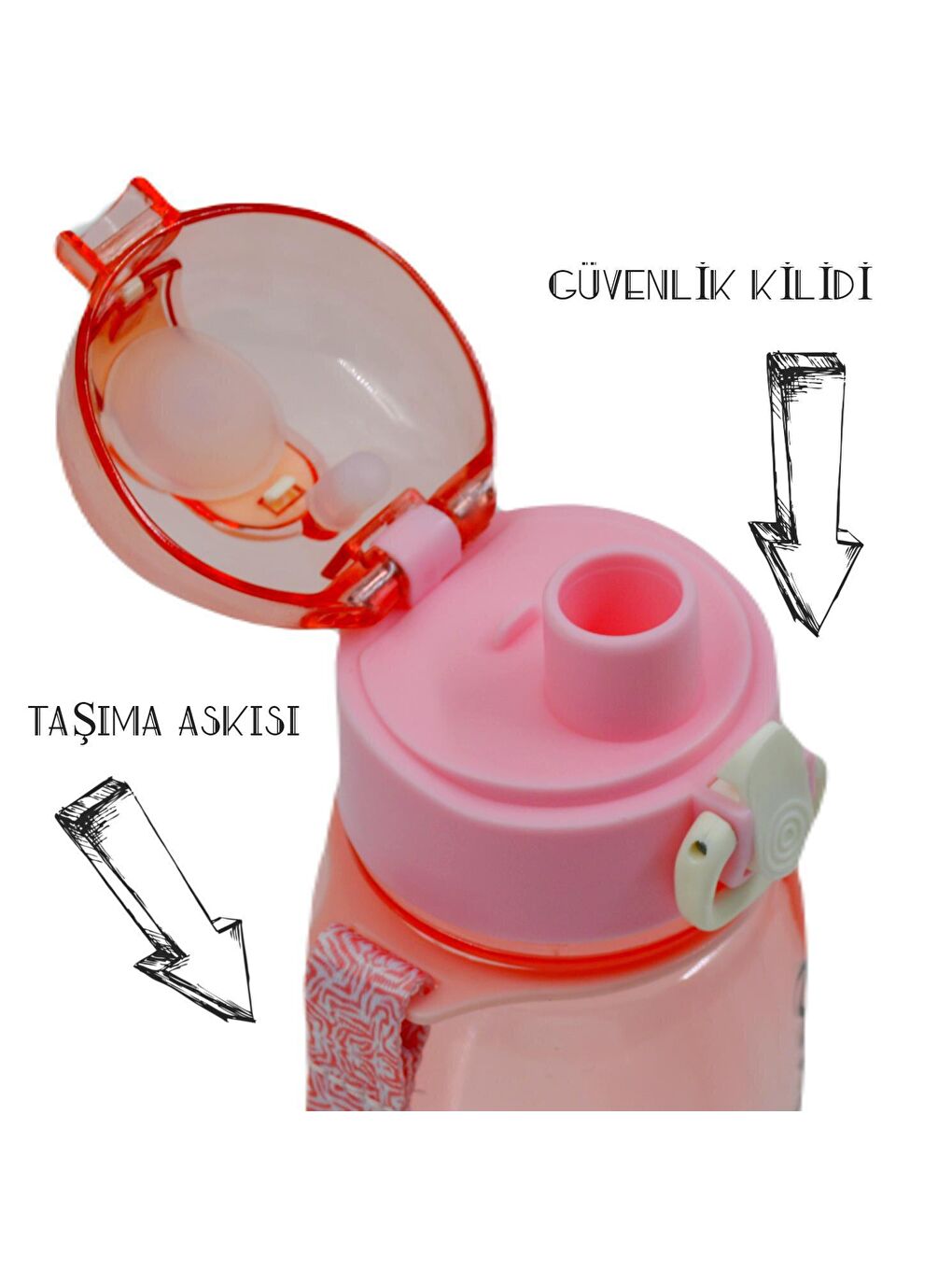 Classical Kilitli Taşıma Askılı Çocuk Matarası 400 Ml Pembe-1