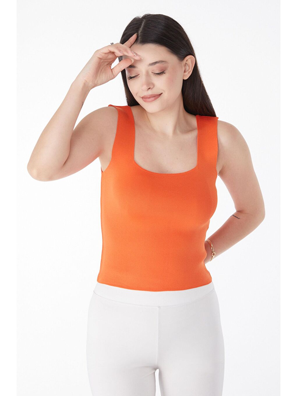 Orta Kadın Turuncu Triko Atlet - 25938-1