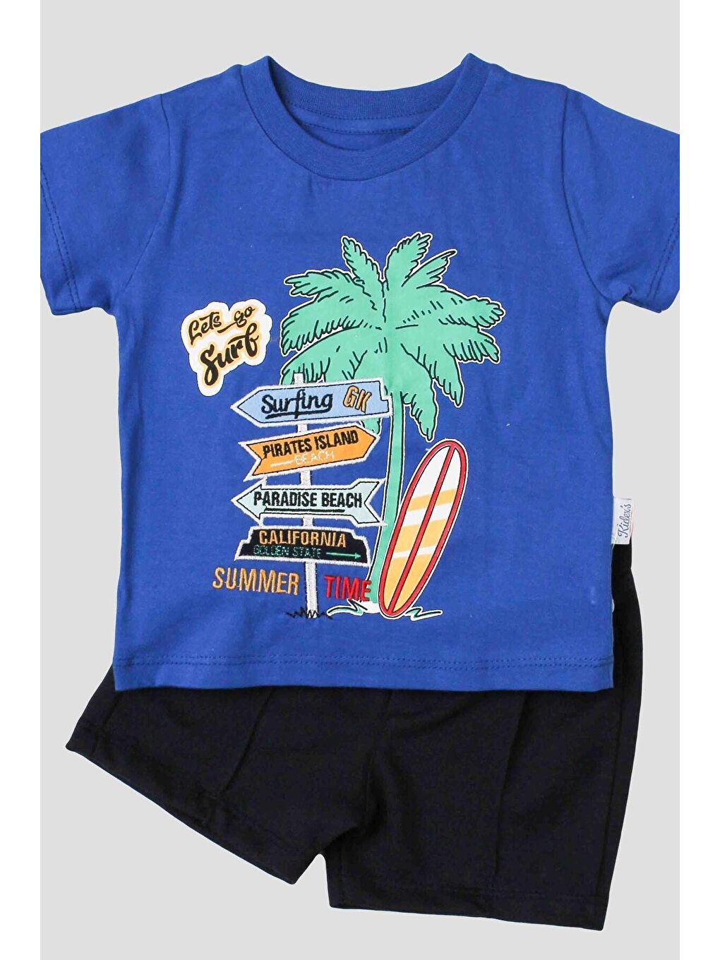 Mavi Palmiye Bakılı Tişört Ve Kapri 2'li Takım-1