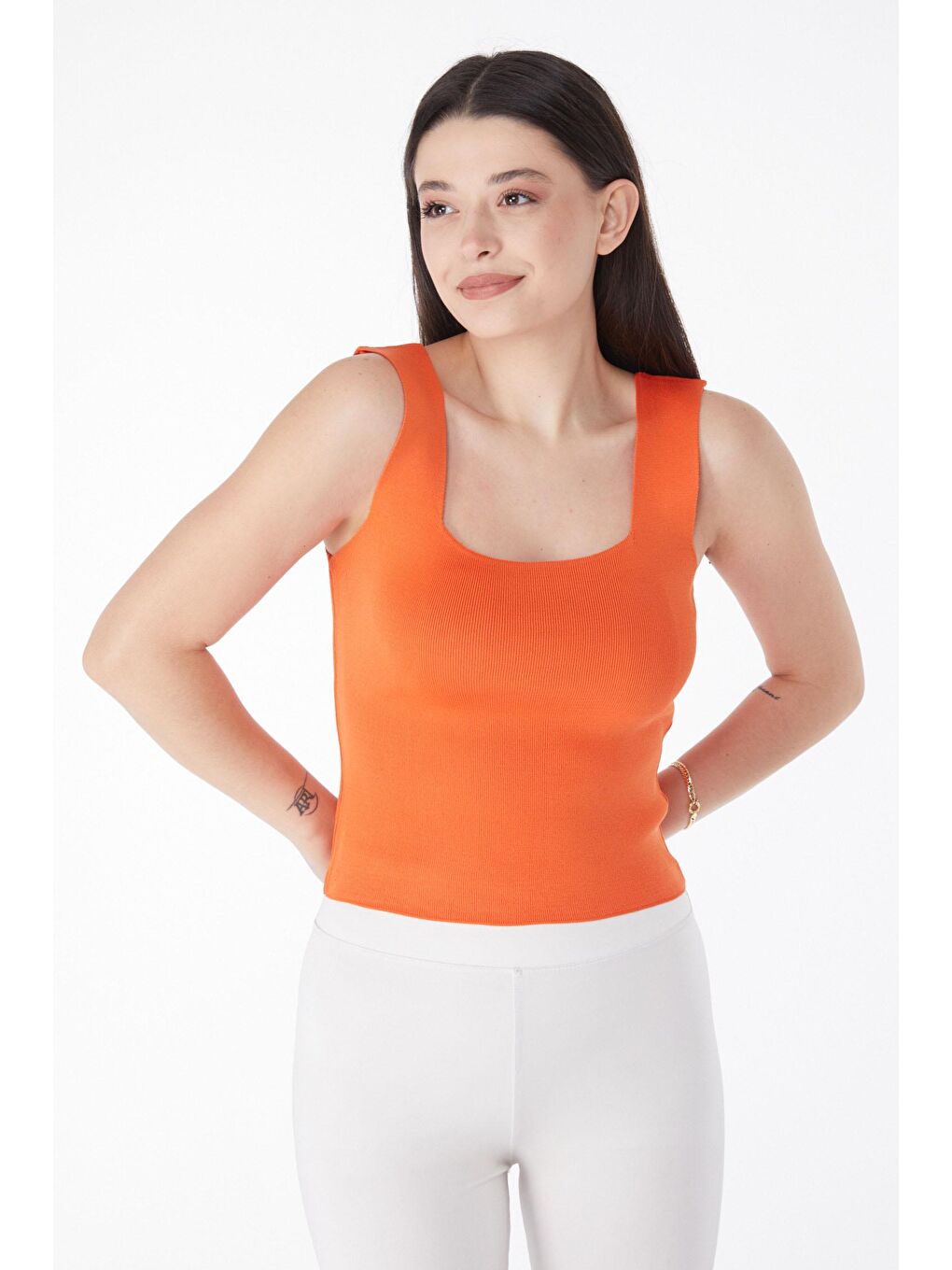 Orta Kadın Turuncu Triko Atlet - 25938-2