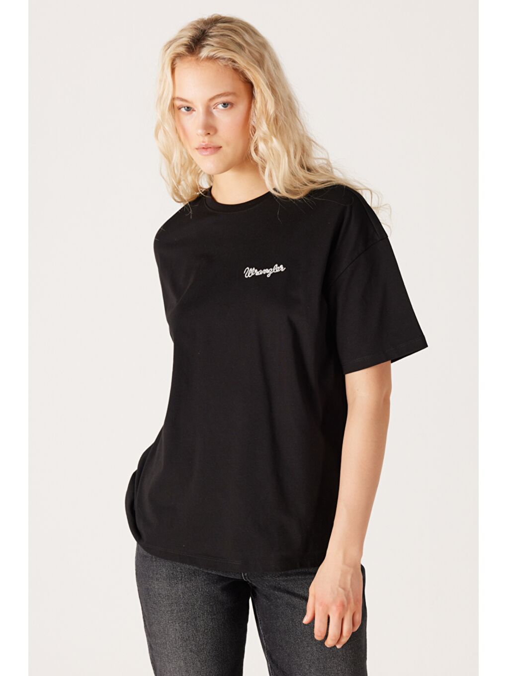 Loose Fit Rahat Kesim %100 Pamuk Bisiklet Yaka Siyah Tişört-2