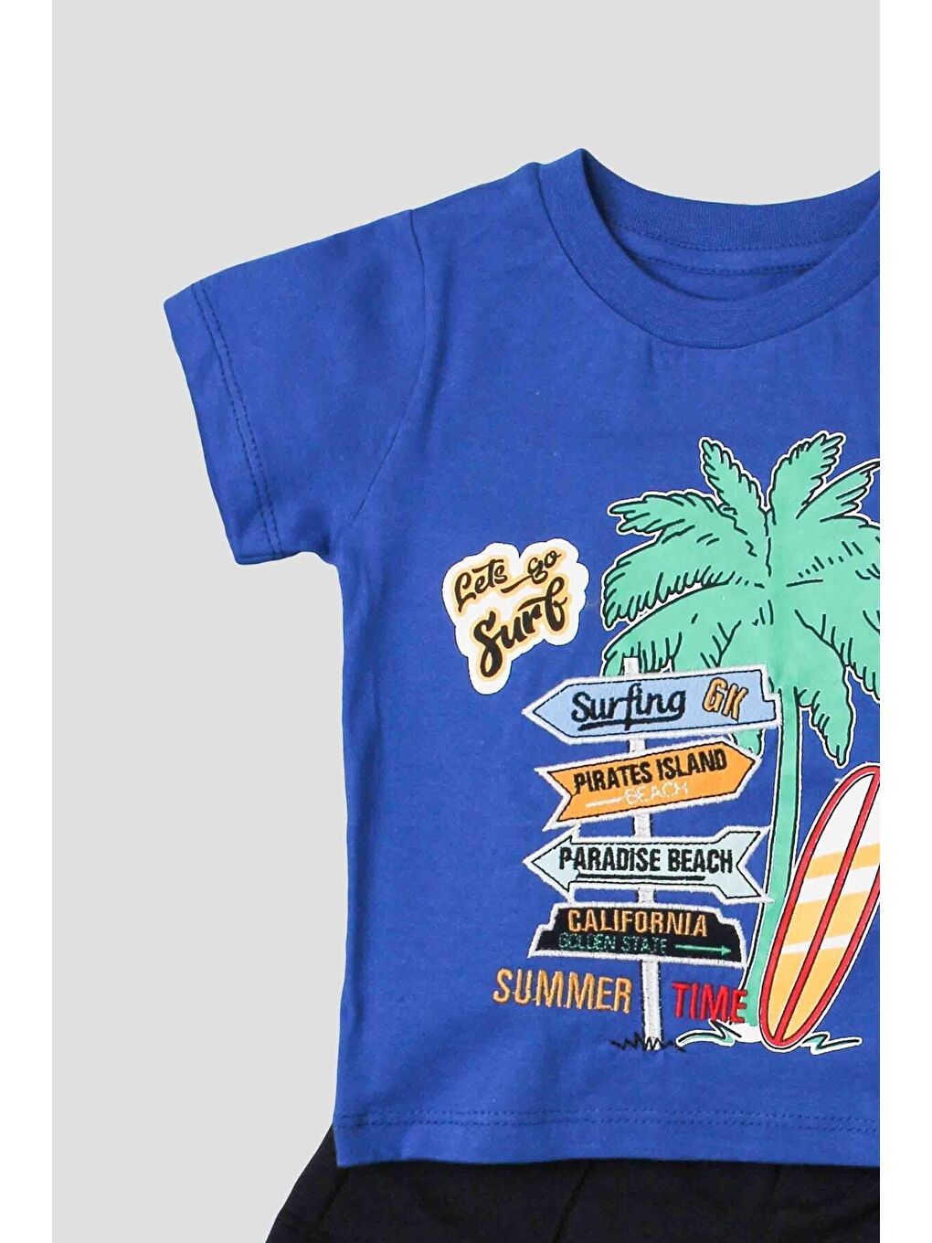 Mavi Palmiye Bakılı Tişört Ve Kapri 2'li Takım-2