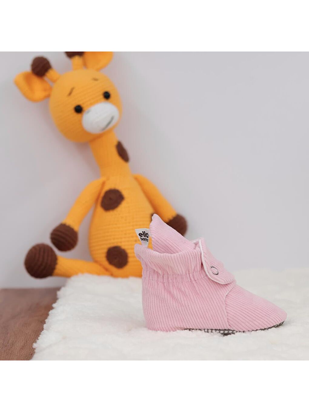 Pembe Fitilli Kadife Bebek Pandufu, Kaydırmaz Taban, Çizgili Kreş Ayakkabısı, Organik Pamuk Patik-5