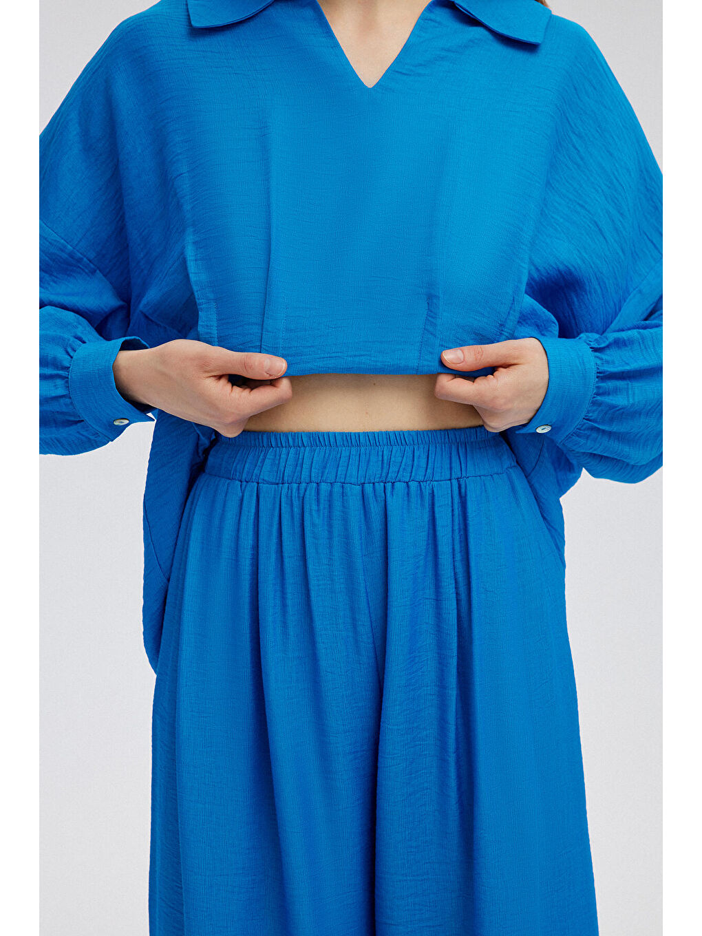 Mavi V Yaka Tunik Pantolon Takım-4