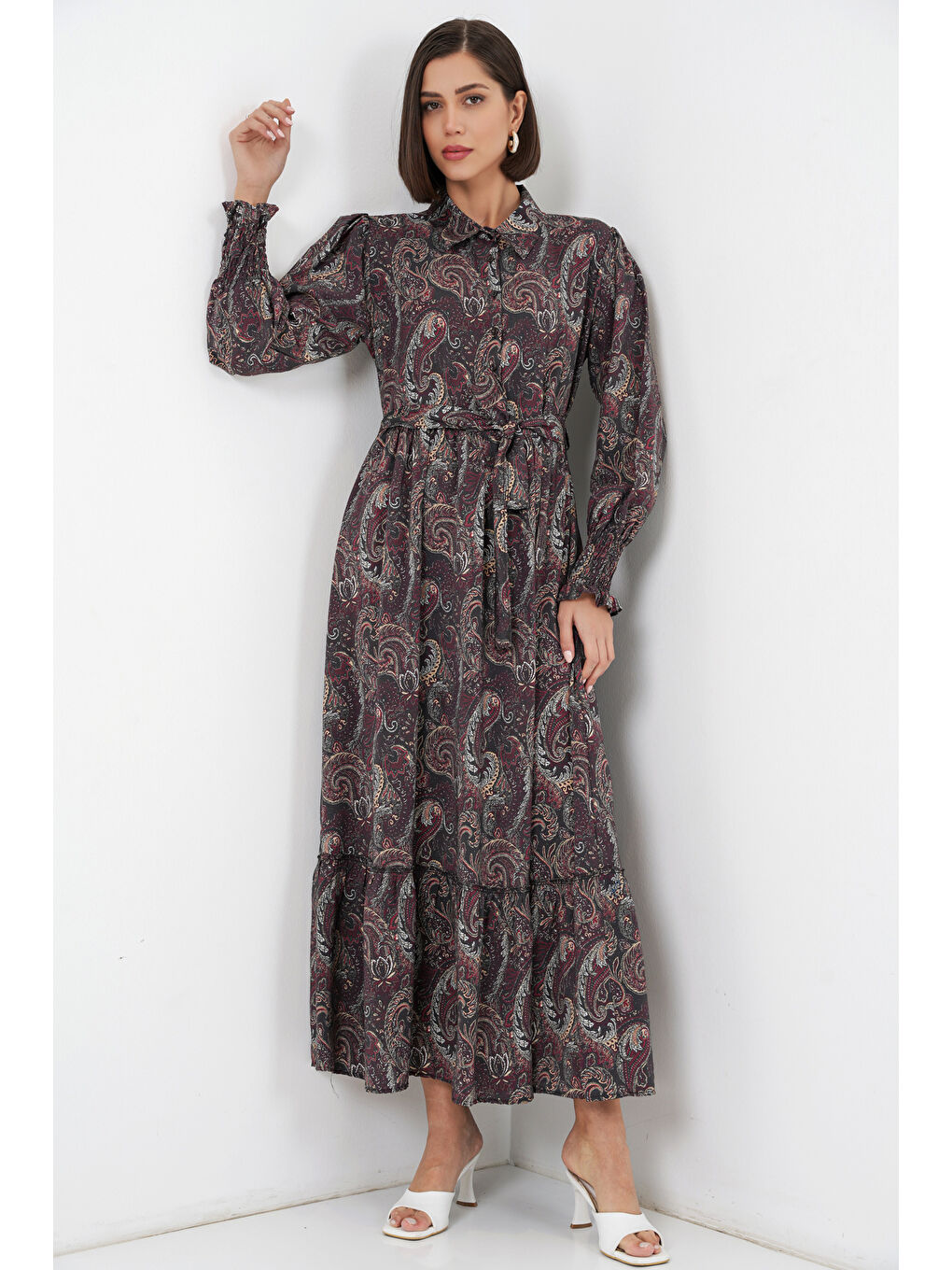 Kadın Kuşaklı Tesettür Elbise 2589 - Siyah