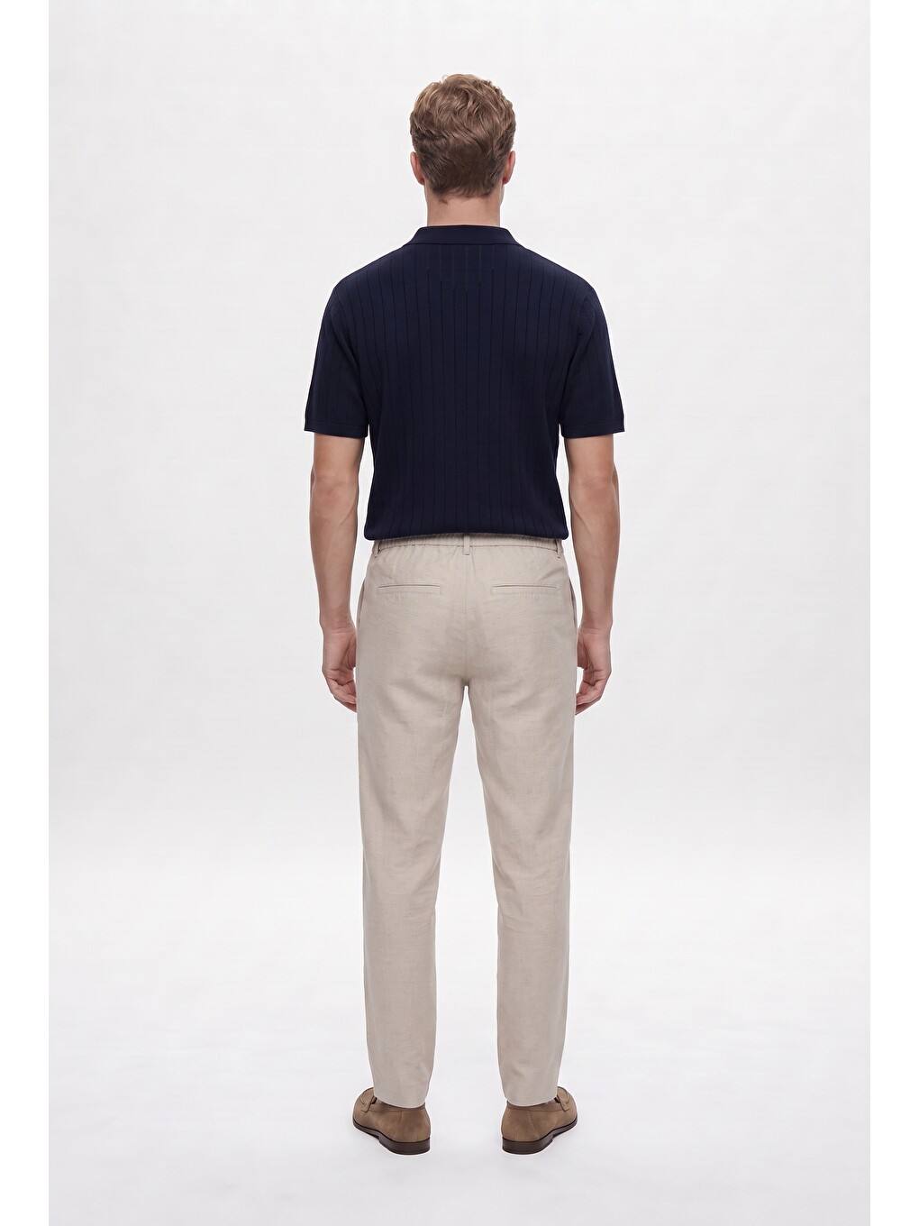 Comfort Fit Bej Keten Karışımlı Chino Pantolon-1