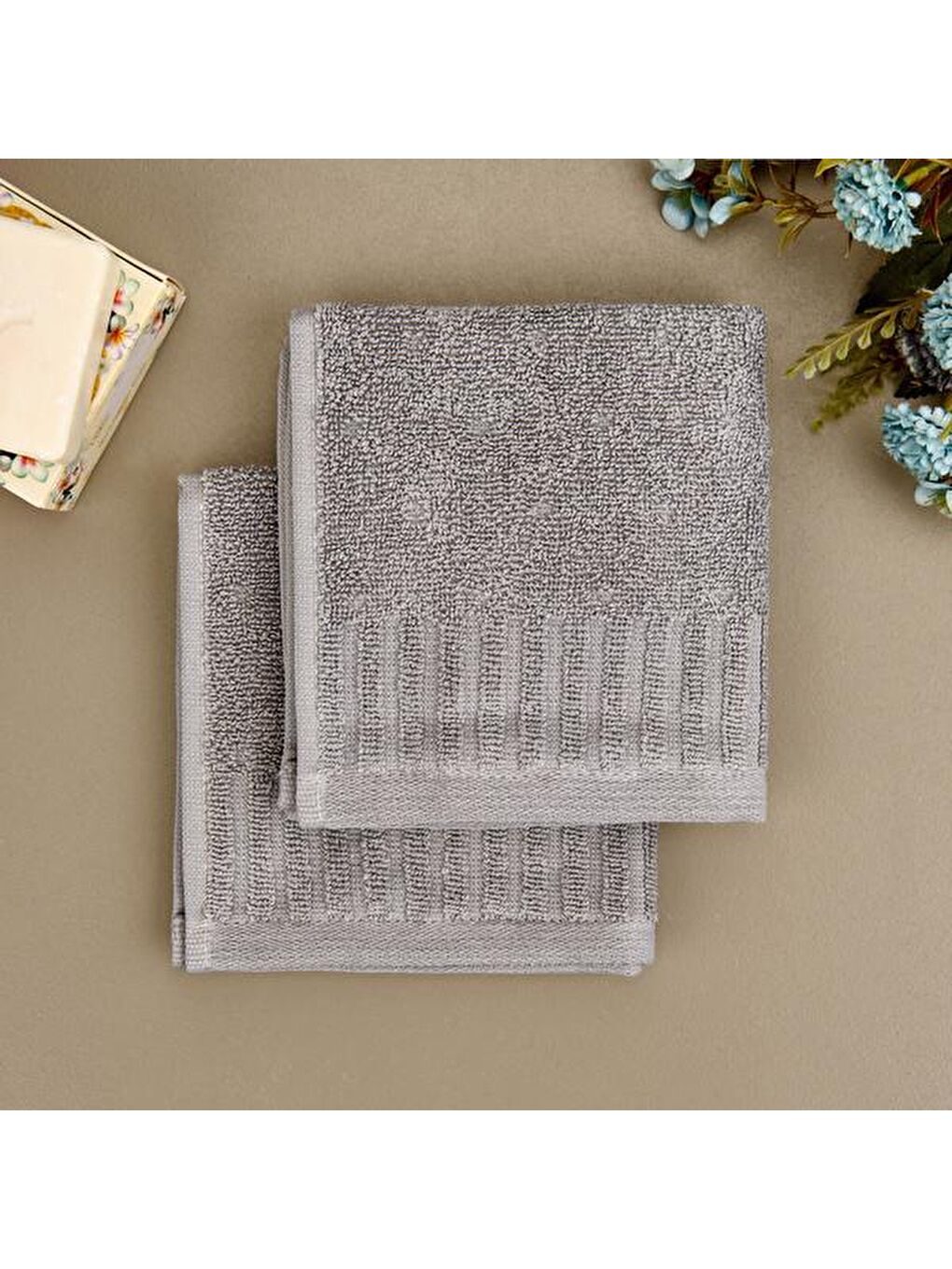 Evidea Soft Patte 2'li Havlu Seti - Gri - 30x30 cm
