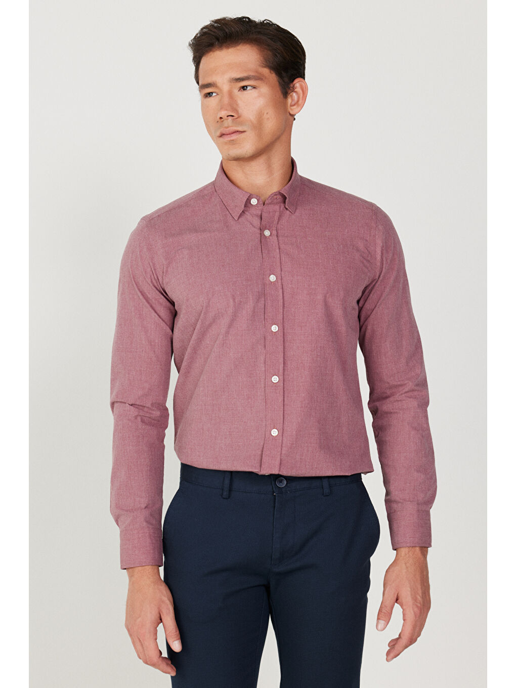 Erkek Kırmızı Slim Fit Dar Kesim Gizli Düğme Yaka Gömlek