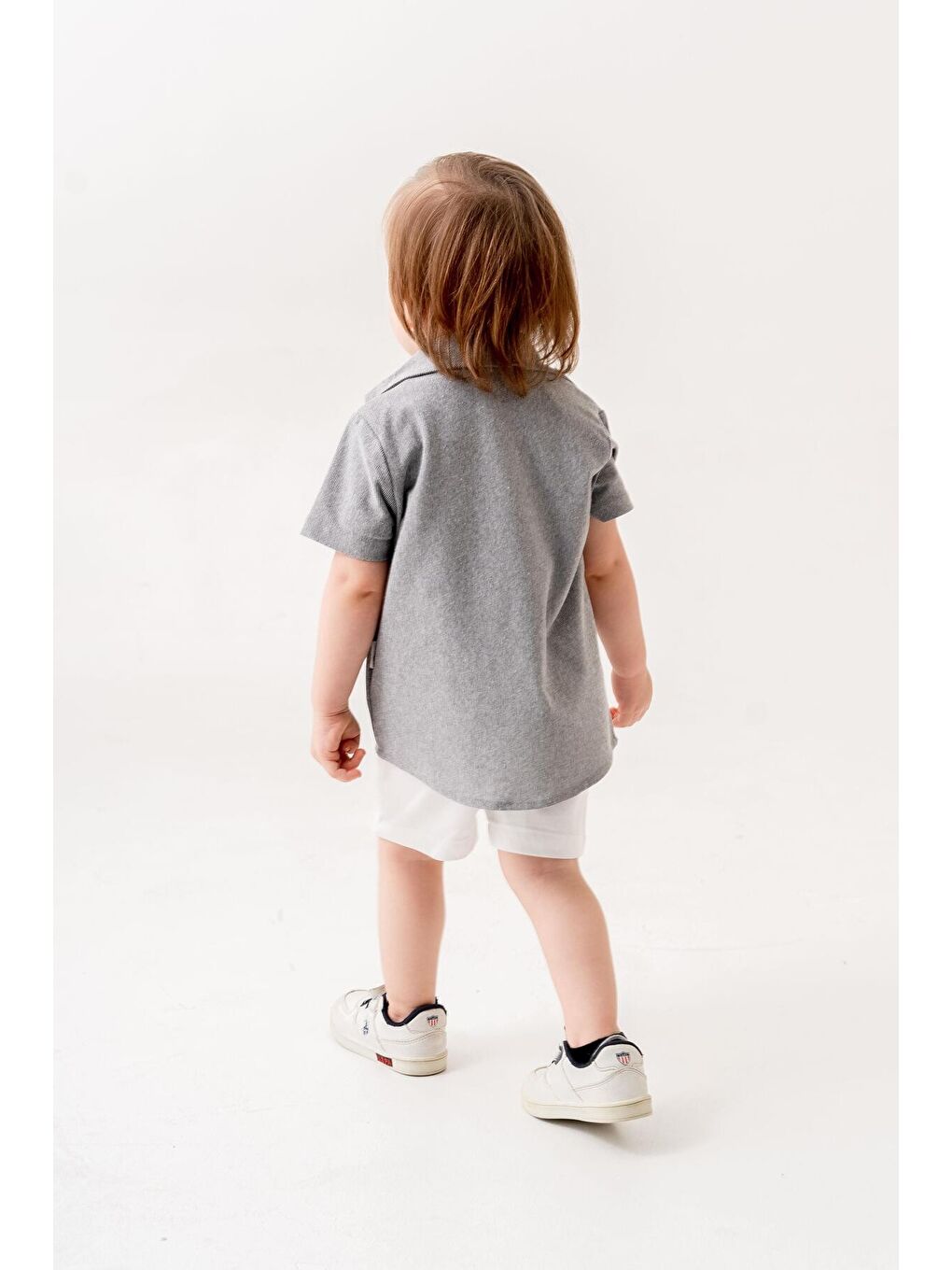 Gri Tarz Gömlekli Belden Ayarlanabilir Kısa Kollu Şortlu 3'lü Takım Bayramlık Düğünlük-2