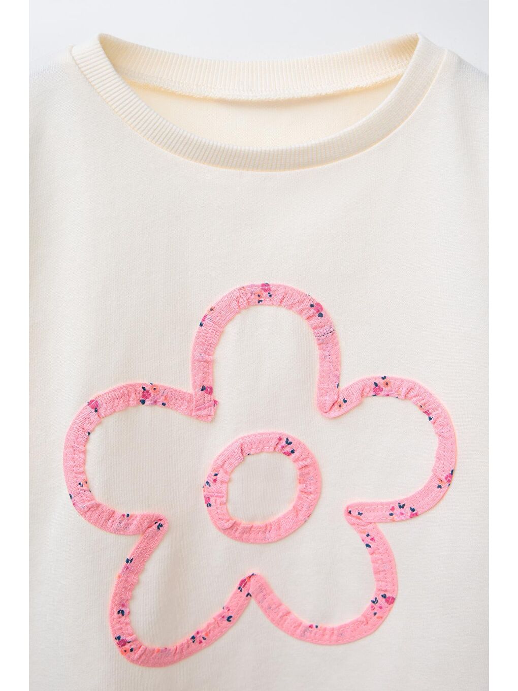 Pembe Kız Çocuk Pamuklu Ekru Desenli T-Shirt Ve Ribana Tayt Takım - Yazlık İki Parça-2