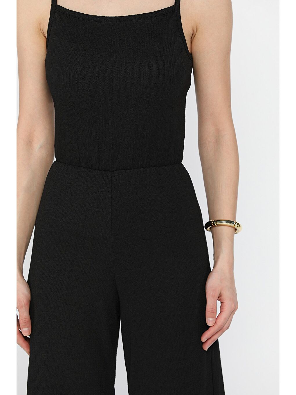 Siyah İp Askılı Bel Lastikli Kadın Tulum-3