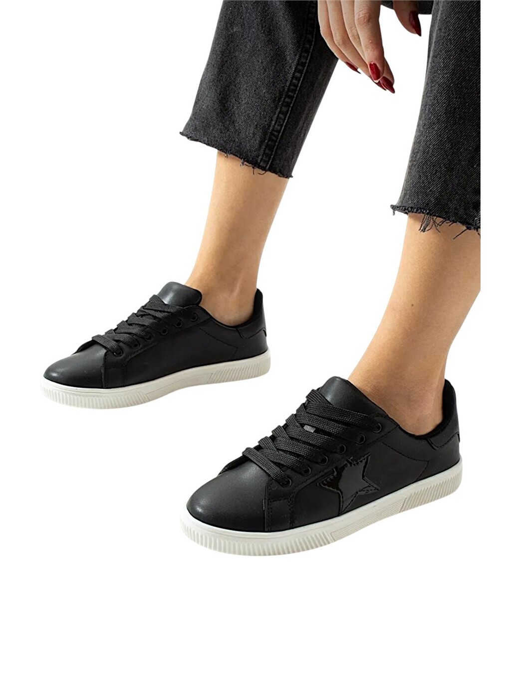 Siyah Yıldızlı Spor Kadın Sneaker Ayakkabı Sİyah - Beyaz-1