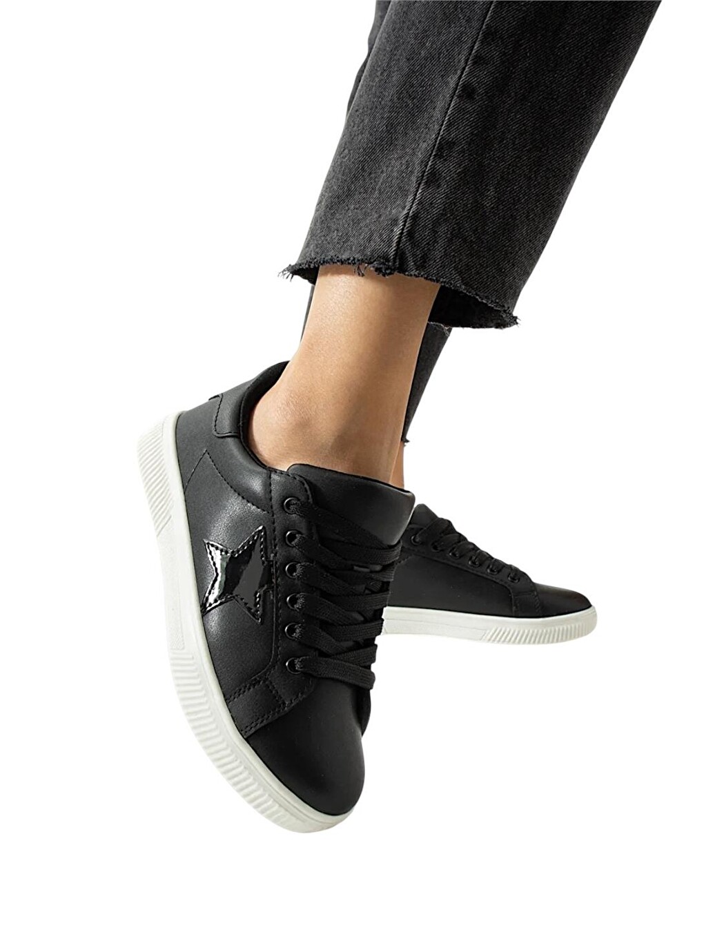 Siyah Yıldızlı Spor Kadın Sneaker Ayakkabı Sİyah - Beyaz-2