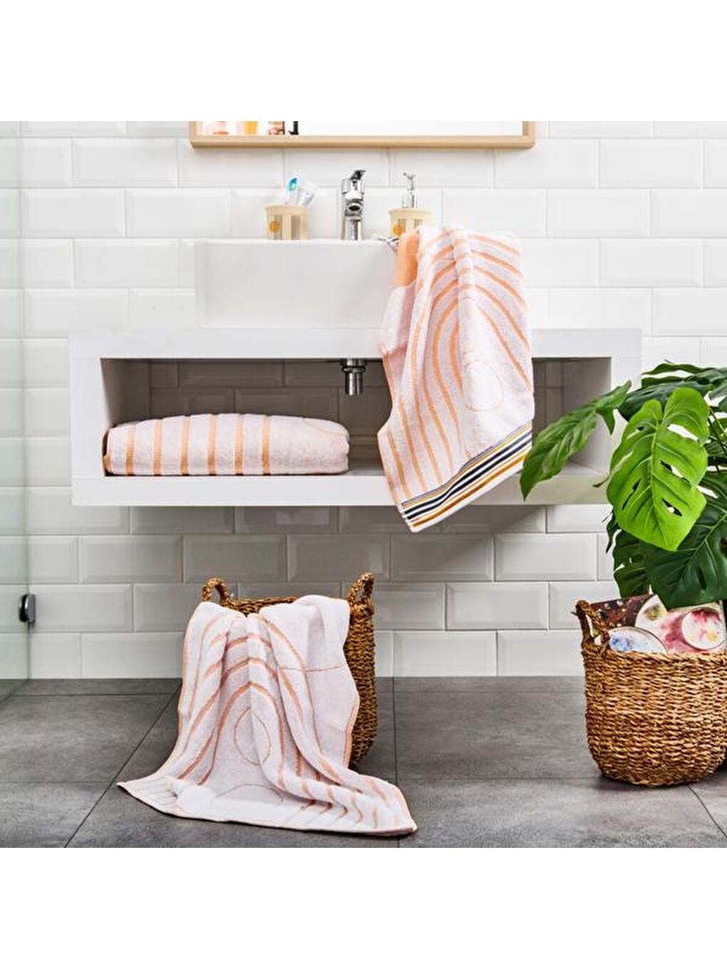 Evidea Beyaz Soft Bohem Banyo Havlusu - Bej / Hardal - 70x140 cm