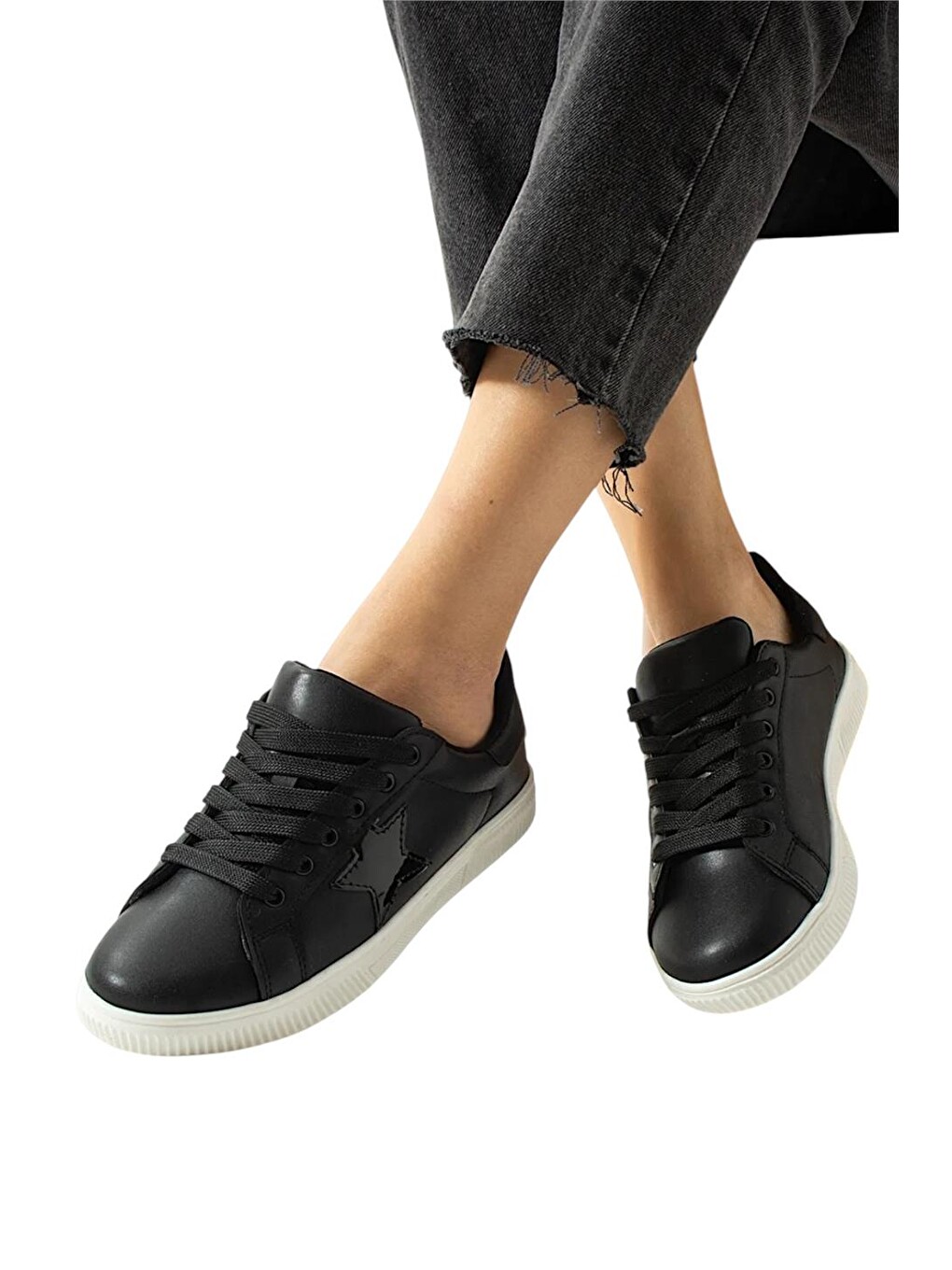 Siyah Yıldızlı Spor Kadın Sneaker Ayakkabı Sİyah - Beyaz-3