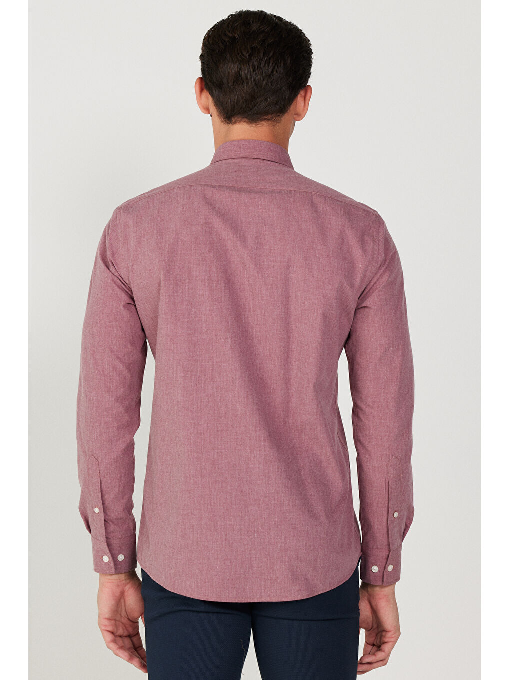 Erkek Kırmızı Slim Fit Dar Kesim Gizli Düğme Yaka Gömlek-5