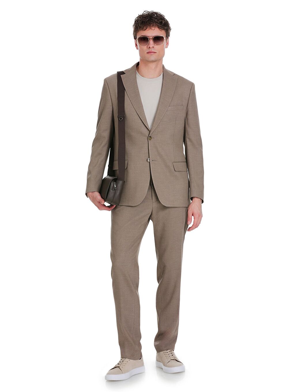 Kahverengi Slim Fit Mono Yaka Klasik Takım Elbise