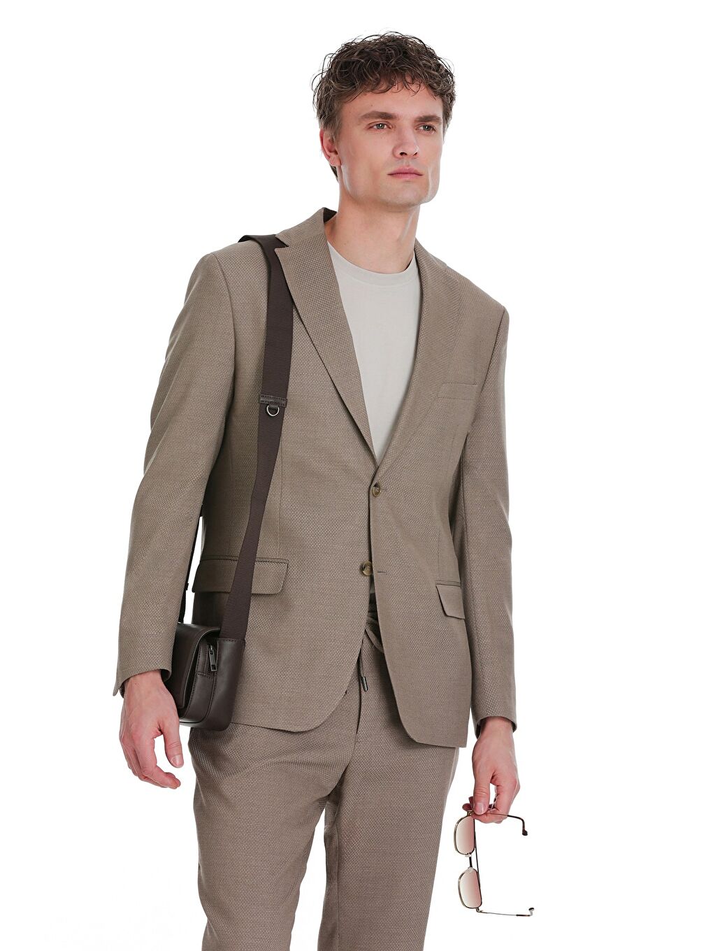 Kahverengi Slim Fit Mono Yaka Klasik Takım Elbise-1