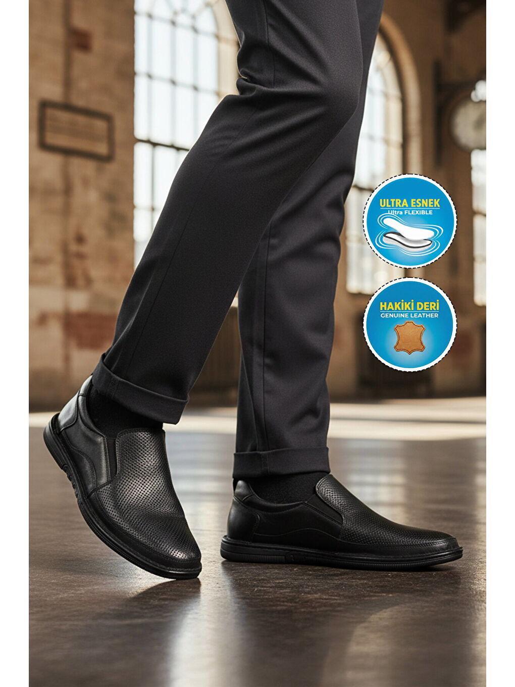 Siyah Hakiki Deri Erkek Casual Ayakkabı 2297 M-2