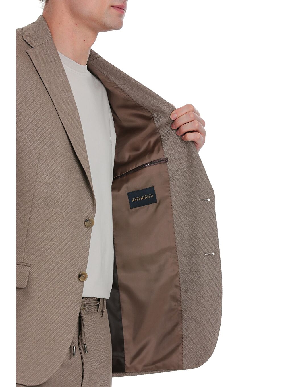 Kahverengi Slim Fit Mono Yaka Klasik Takım Elbise-3