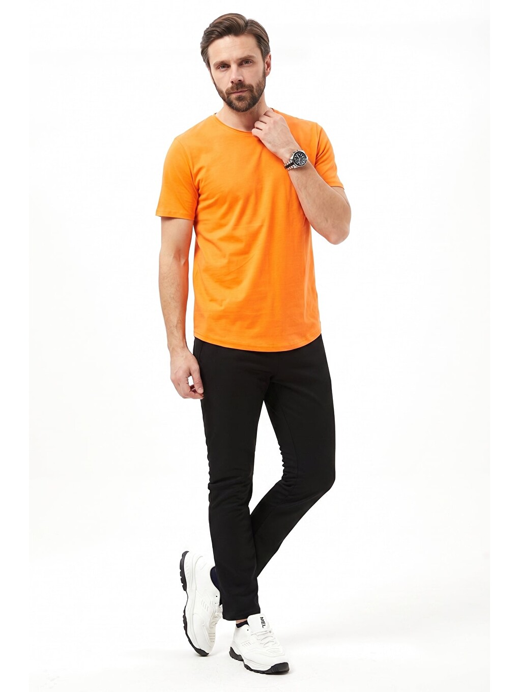 Turuncu Basic Bisiklet Yaka Tişört-1