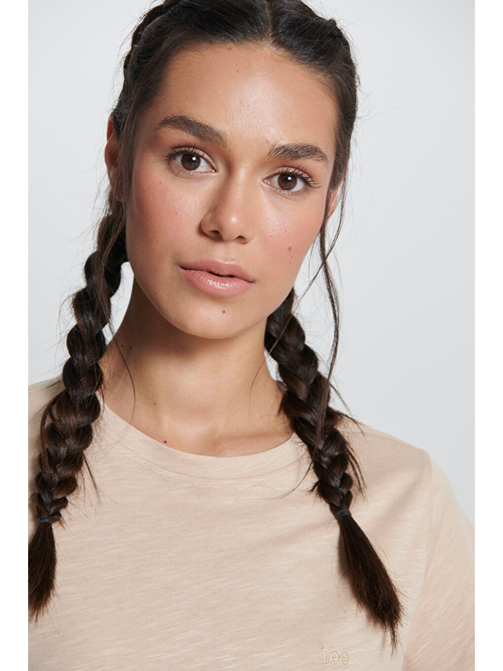 Regular Fit Normal Kesim Bisiklet Yaka Bej Tişört-4