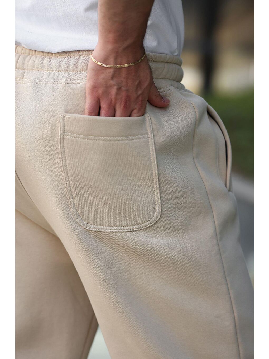 Bej Rahat Kesim Paçası Lastikli Erkek Eşofman Altı E6579-2