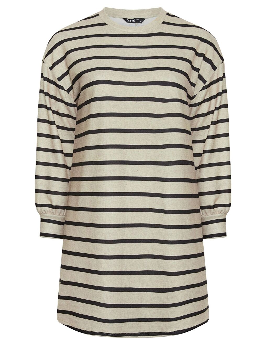 Bej Büyük Beden Bisiklet Yaka Uzun Kollu Çizgili Kısa Elbise 302882-5