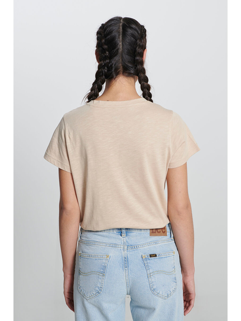 Regular Fit Normal Kesim Bisiklet Yaka Bej Tişört-5