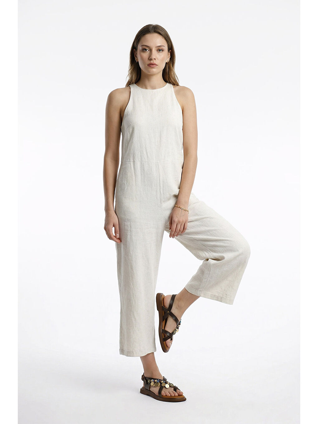 Kahverengi Kadın KAHVERENGİ Boncuklu Parmak Arası Hakiki Deri Sandalet-2